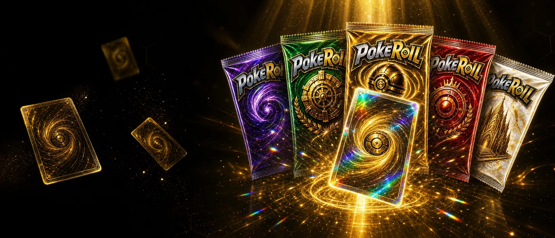 Pokémon cards bursting from an open booster pack
